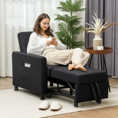 HOMCOM Linen-Look Single Chair Bed - Black 