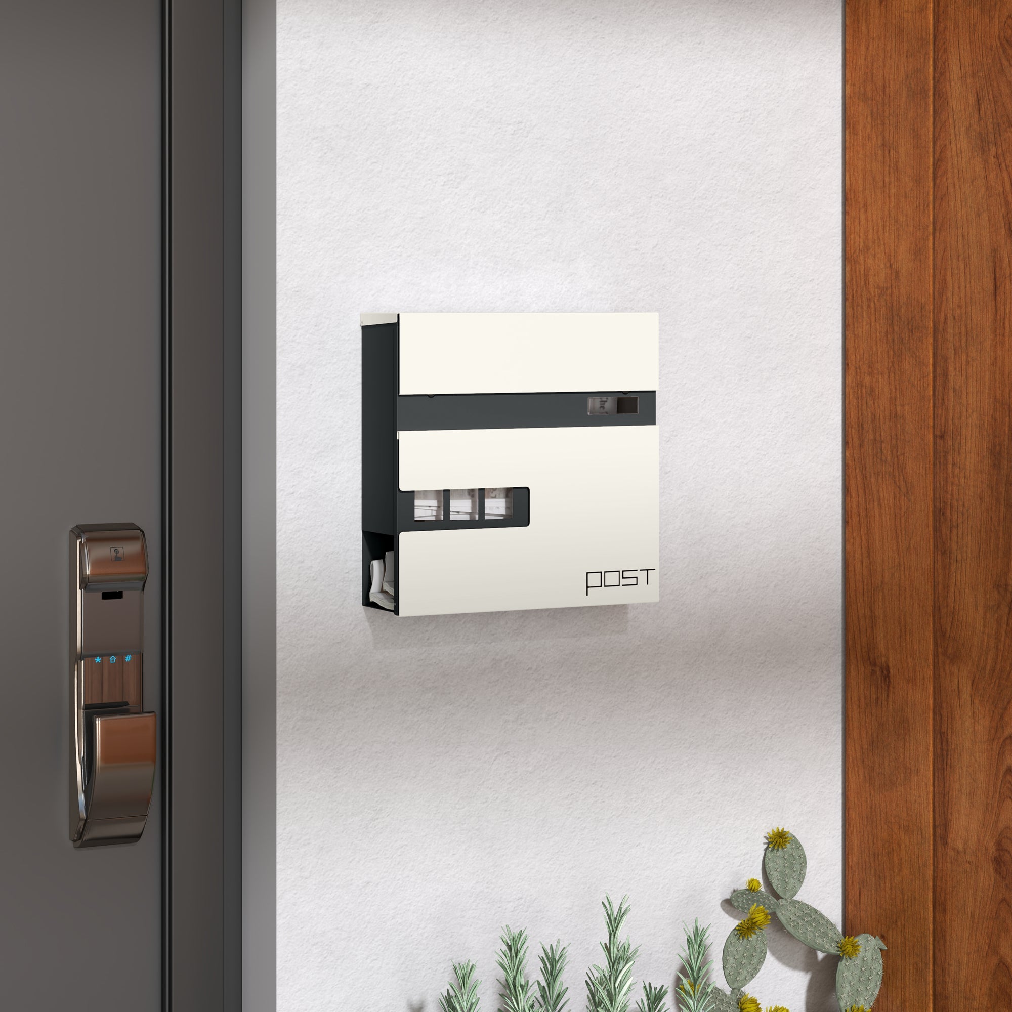 HOMCOM Locking Galvanised Steel Letterbox - White/Black 