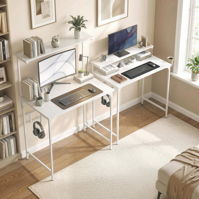 HOMCOM Computer Desk, 80cm Home Office Study Table with Hutch Shelf, Cup Holder, Headphone Hook, White 