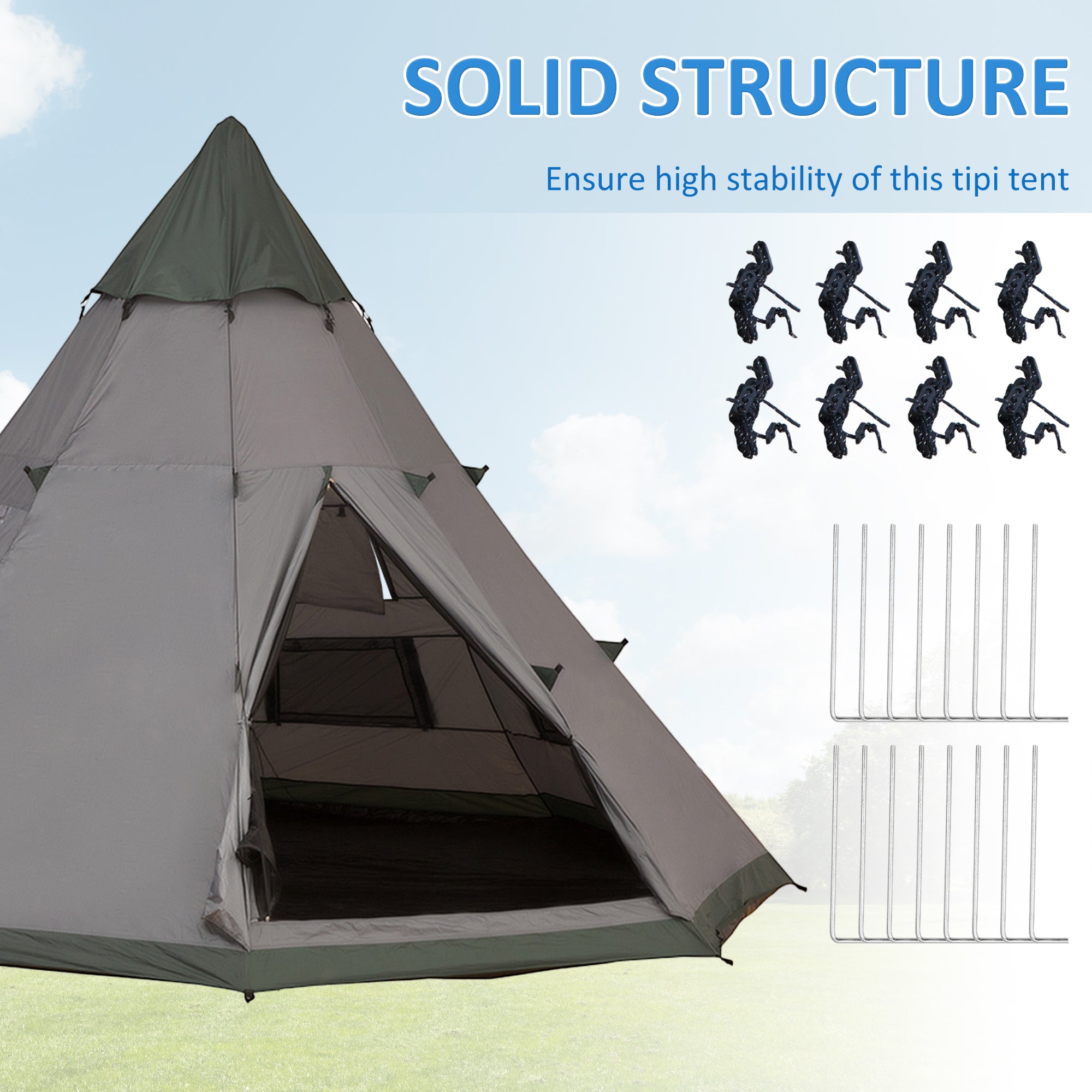 Outsunny 6 Men Tipi Tent with Carry Bag - Grey 