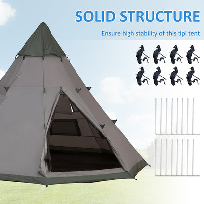 Outsunny 6 Men Tipi Tent with Carry Bag - Grey 