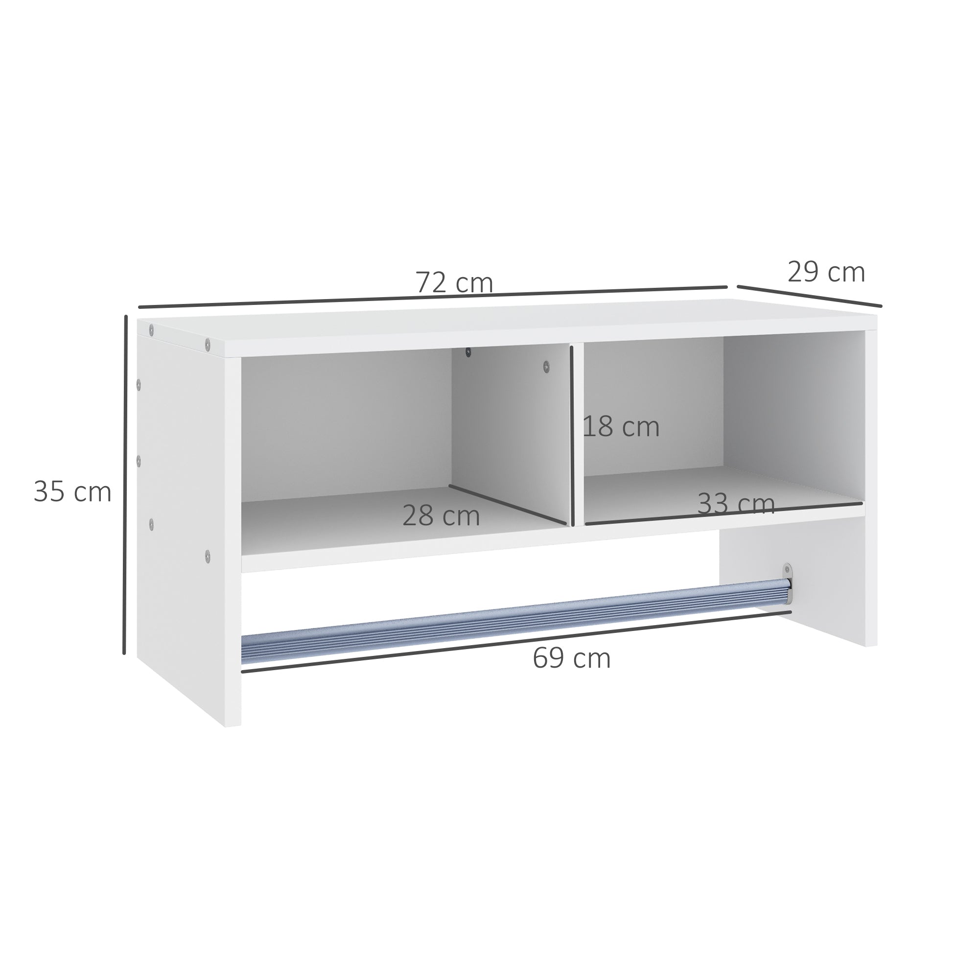 HOMCOM Wall Mounted Coat Hanger Hooks Rack Stand Hallway Coat Rack Rail & Storage Shelf Hanging Coat Organizer (White) 