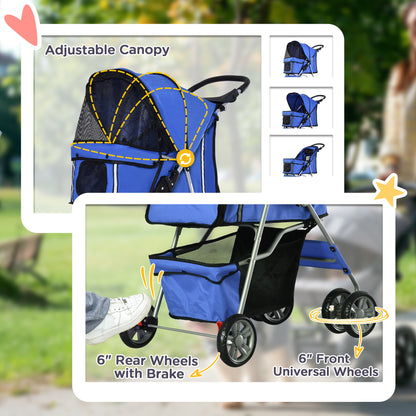 PawHut Pet Stroller for Small Miniature Dogs Cats Foldable Travel Carriage with Wheels Zipper Entry Cup Holder Storage Basket Blue 