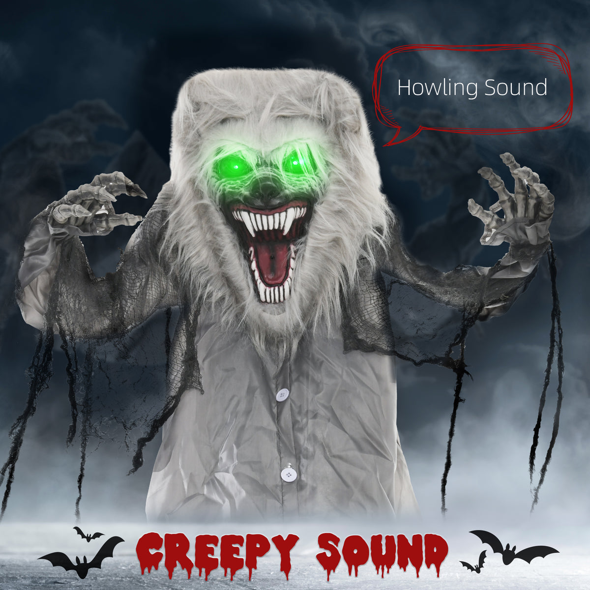 HOMCOM 6'8" Skeleton Werewolf Halloween Animatronic, with Glowing Eyes 