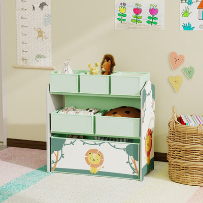 AIYAPLAY Kids Toy Storage Units, 3-Tier Toy Organiser Shelf with 6 Removable Boxes for Kids, Bedroom, Playroom, Green 