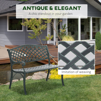 Outsunny Cast Aluminium Garden Bench 2 Seater Antique Loveseat for Outdoor Patio Porch Park, Verdigris 