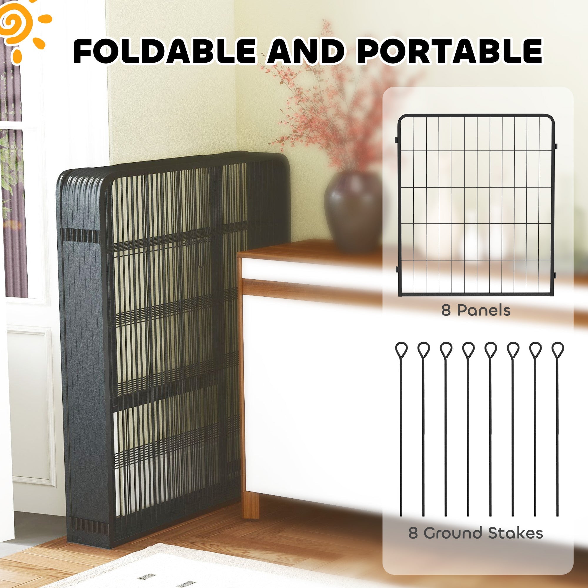PawHut 8 Panels Heavy Duty Dog Playpen with Door Indoor Outdoor, for Medium Dogs, 80cm High 
