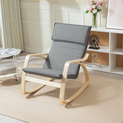 HOMCOM Comfortable Relax Rocking Chair, Upholstered Lounge Chair Recliner with High Back and Headrest for Living Room, Bedroom, Grey 