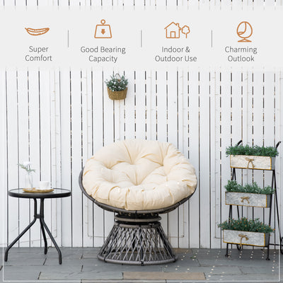 Outsunny 360° Swivel Rattan Moon Bowl Chair Round Lounge Garden Wicker Basket Seat with Padded Cushion Oversized for Outdoor Indoor, Beige 