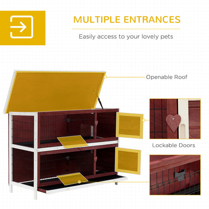 PawHut Rabbit Hutch Outdoor 2-Tier Guinea Pig Cage Bunny House Cage with No-Leak Trays for Indoor and Outdoor 136 x 50 x 93cm 