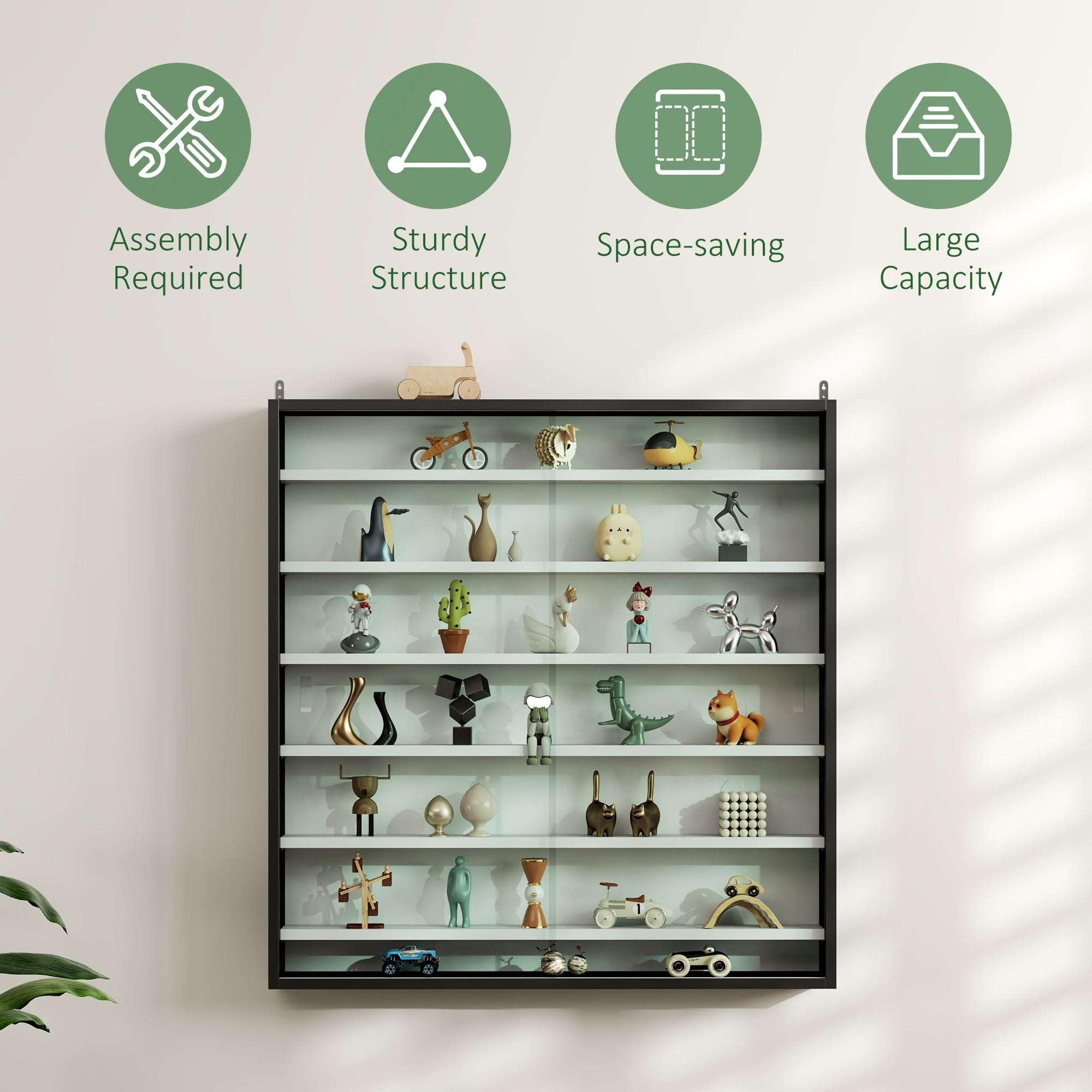 HOMCOM Six Shelf Display Cabinet, with Glass Doors - Black and White 