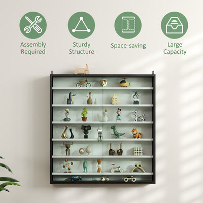 HOMCOM Six Shelf Display Cabinet, with Glass Doors - Black and White 