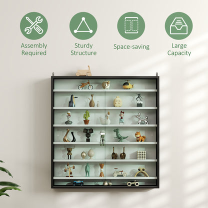 HOMCOM Six Shelf Display Cabinet, with Glass Doors - Black and White 