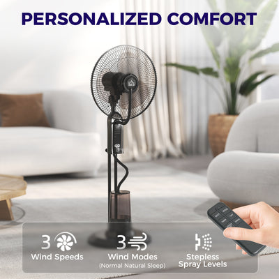 HOMCOM Pedestal Fan with Water Mist Spray, Spray Misting Fan with 70° Oscillation, Tilt Head, 3 Speeds, 3 Modes, Adjustable Mist, 3.2L Water Tank, for Home, 120 cm 