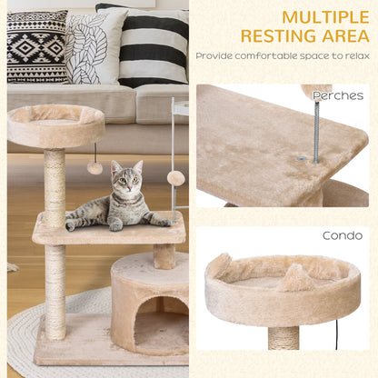 PawHut Cat Tree for Indoor Cats with Scratching Post Climbing Tower Kitty Activity Centre Condo Perch Jumping Platforms Beige 60L x 40W x 81H cm 