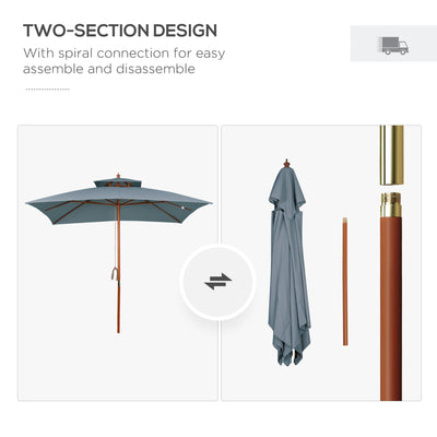 Outsunny 3 x 3 metre Patio Parasol Garden Umbrellas Sunshade Outdoor Wooden Parasol Canopy Double Tier, Dark Grey, BASE NOT INCLUDED 
