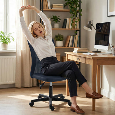 Vinsetto Computer Desk Chair, Mesh Office Chair with Adjustable Height and Swivel Wheels, Armless Study Chair, Dark Grey 