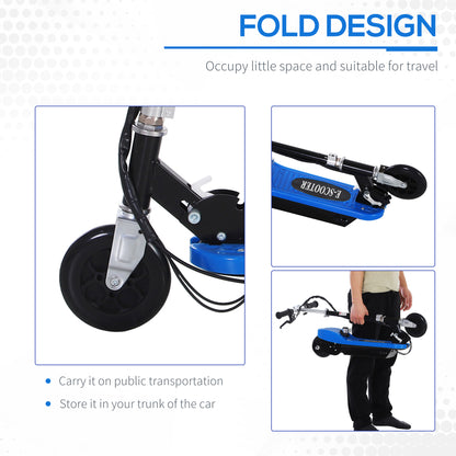 HOMCOM Foldable Electric Scooter for Kids 12V 120W W/Brake Kickstand -Blue 
