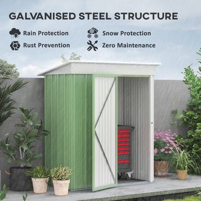 Outsunny Metal Garden Shed, Outdoor Lean-to Shed for Tool Motor Bike, with Adjustable Shelf, Lock, Gloves, 5'x3'x6', Green 