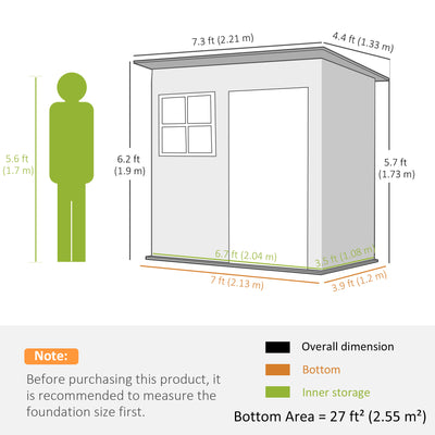 Outsunny 7 x 4ft Galvanised Steel Garden Shed, with Lock and Gloves - Grey 