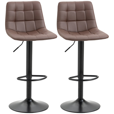 HOMCOM Adjustable Bar Stools Set of 2, Swivel PU Leather Upholstered Barstools with Tufted Seat and Back, Breakfast Bar Chairs for Kitchen Counter, Brown 