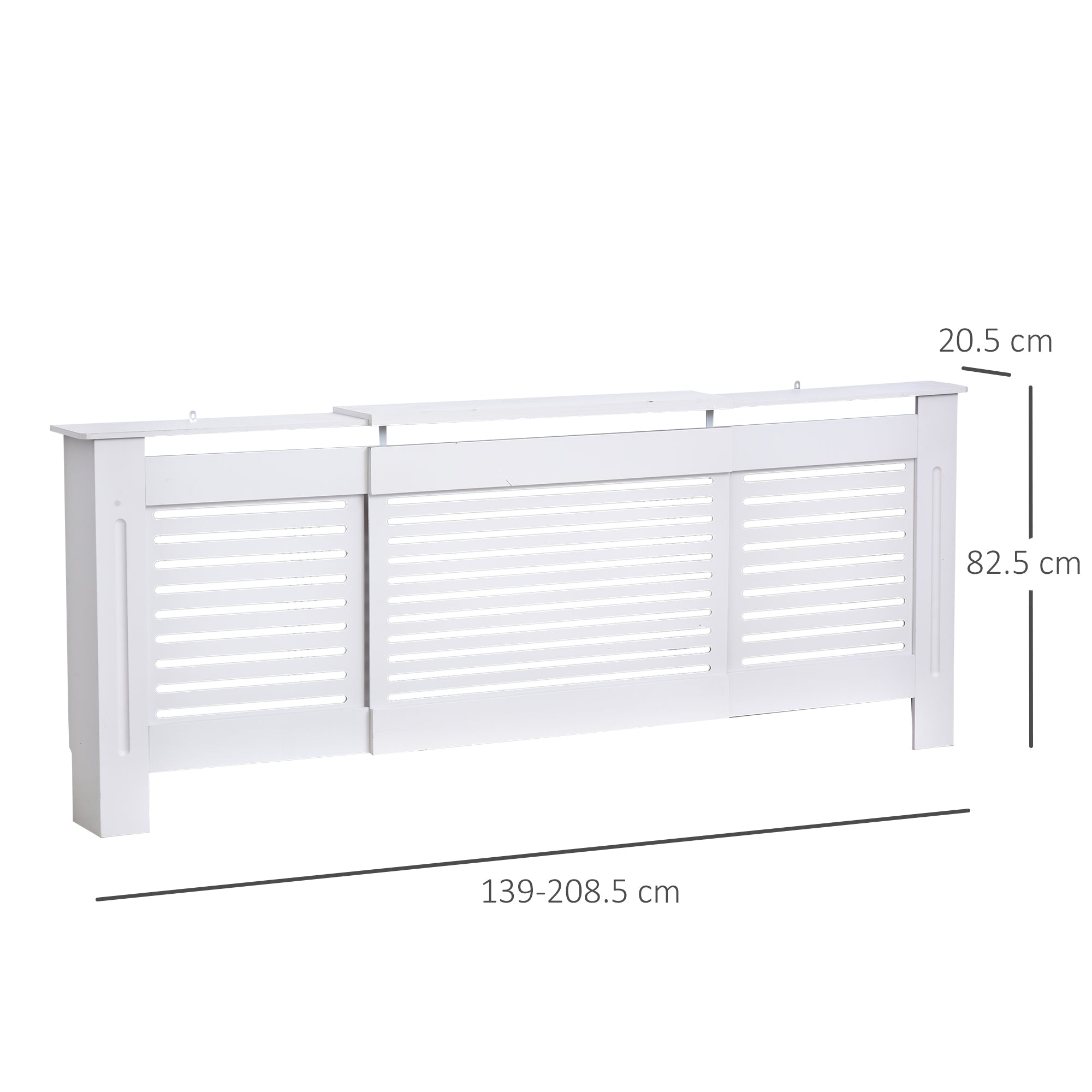HOMCOM MDF Extendable Radiator Cover Cabinet Shelving Home Office Slatted Design White 139-208.5L x 20.5W x 82.5H cm 