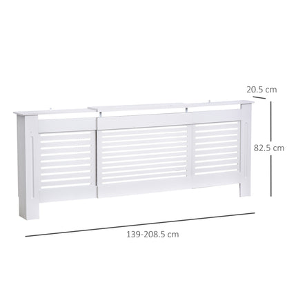 HOMCOM MDF Extendable Radiator Cover Cabinet Shelving Home Office Slatted Design White 139-208.5L x 20.5W x 82.5H cm 
