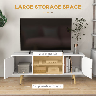 HOMCOM TV Stand Cabinet up to 55 Inches, TV Unit with Storage Shelves and Wood Legs for Living Room, Bedroom, White 
