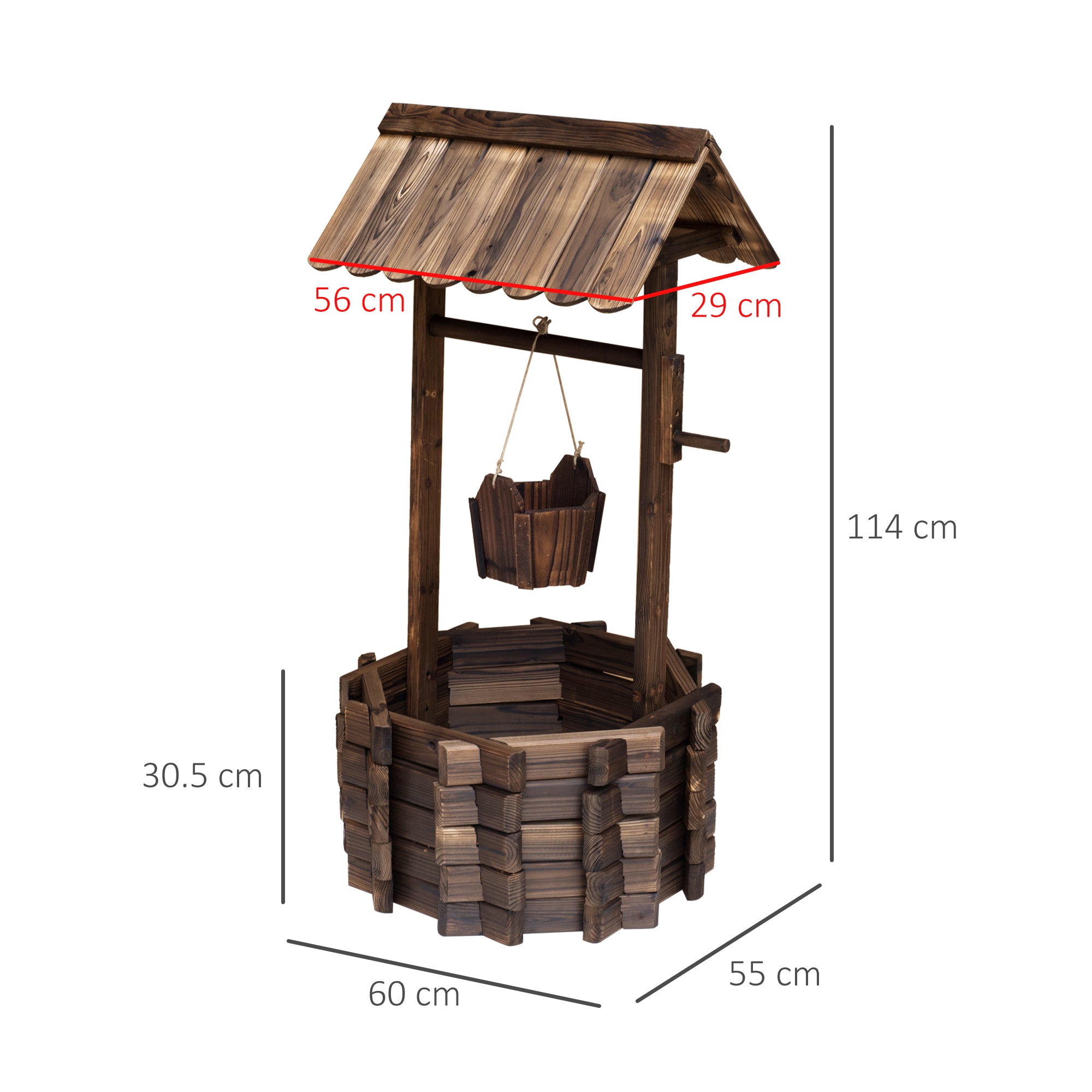 Outsunny Wooden Wishing Well Planter Outdoor Flower Pot Backyard Garden Decor w/ Bucket 