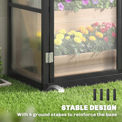 Outsunny Polycarbonate Greenhouse with 3 Hinged Doors, Top Vent, Lean-to Green House, Walk-in Greenhouse, 6 x 1.5ft, Black 