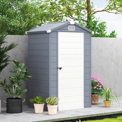 Outsunny 4.4ft x 3.3ft size Aluminium Frame and Plastic Wall Shed, with Foundation - Grey 