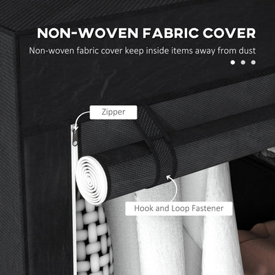 HOMCOM Fabric Wardrobe, Portable Wardrobe with 6 Shelves, 1 Hanging Rail, Foldable Closets, 103 x 43 x 162.5 cm, Black 