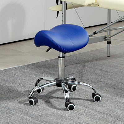 HOMCOM Saddle Stool, Height Adjustable Salon Chair for Massage Spa, Faux Leather, Dark Blue 