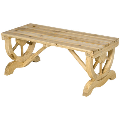 Outsunny 2-Person Garden Bench Rustic Wooden Outdoor Bench with Wheel-Shaped Legs Slatted Seat for Patio Natural Wood Effect 