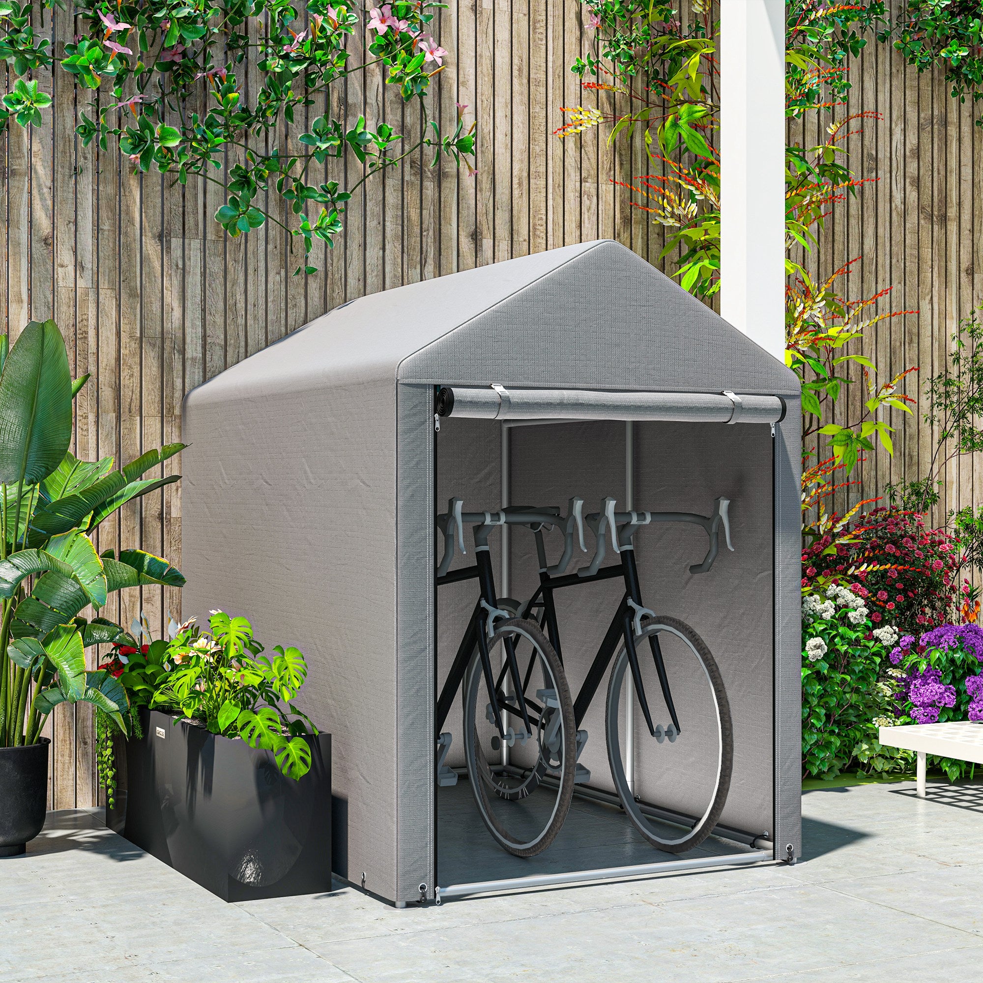 Outsunny 179 x 120cm Temporary Garden Shed, with Accessories - Light Grey 