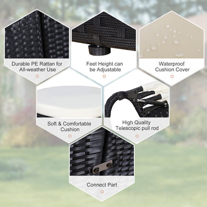 Outsunny Five-Piece Rattan Garden Bed, with Canopy - Black/White 