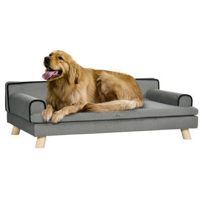 PawHut Dog Sofa, with Wooden Legs, Water-Resistant Fabric, for Medium & Large Dogs - Grey 