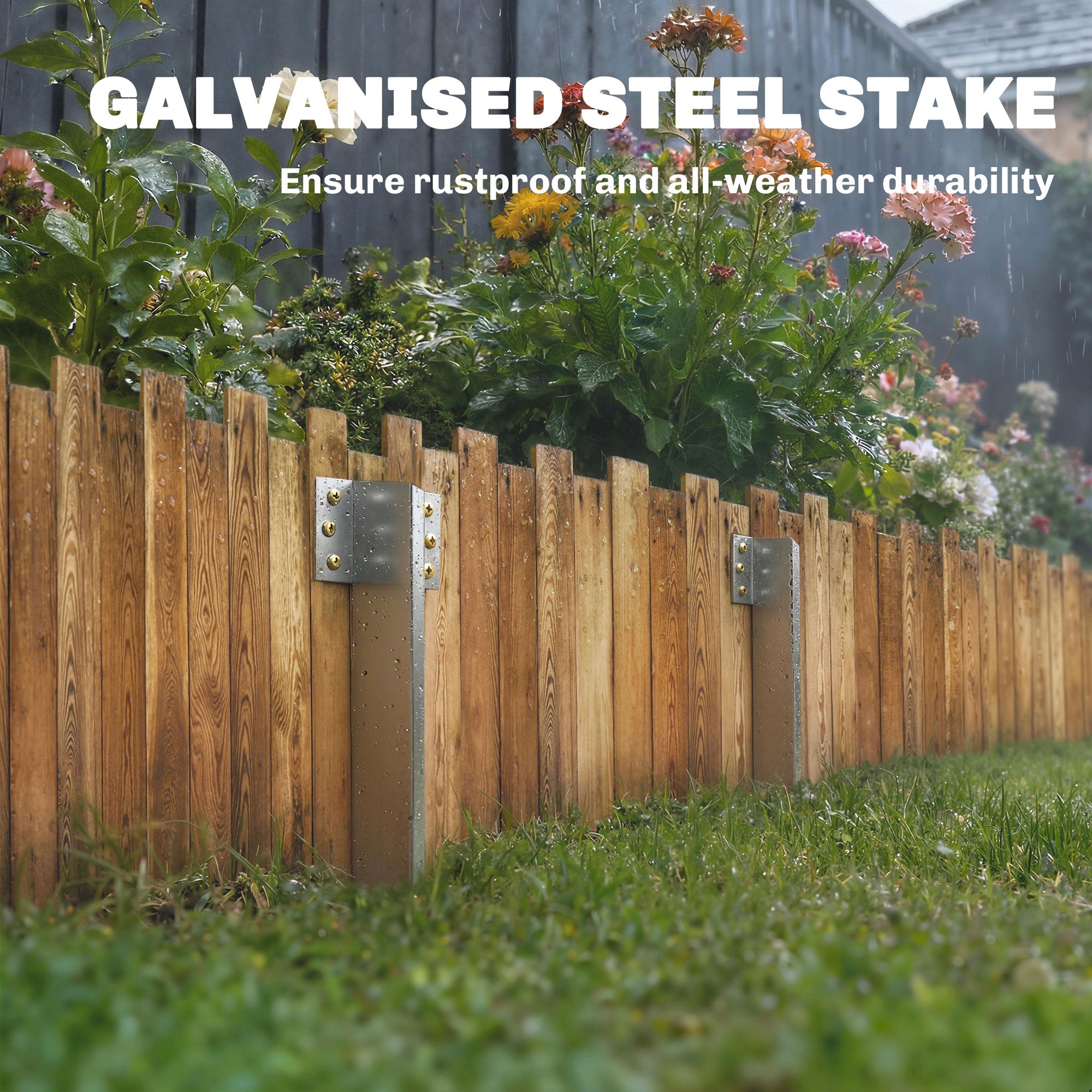 Outsunny 20 Pack Railway Sleeper Brackets, 41 cm Heavy Duty Galvanised Steel Sleeper Stakes with Screws and Gloves 
