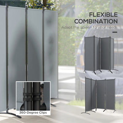 Outsunny 4 Panel Folding Garden Divider, 1.7m Privacy Screen with Wide Feet, Portable Freestanding Privacy Panel for Deck, Pool, Hot Tub, Dark Grey 