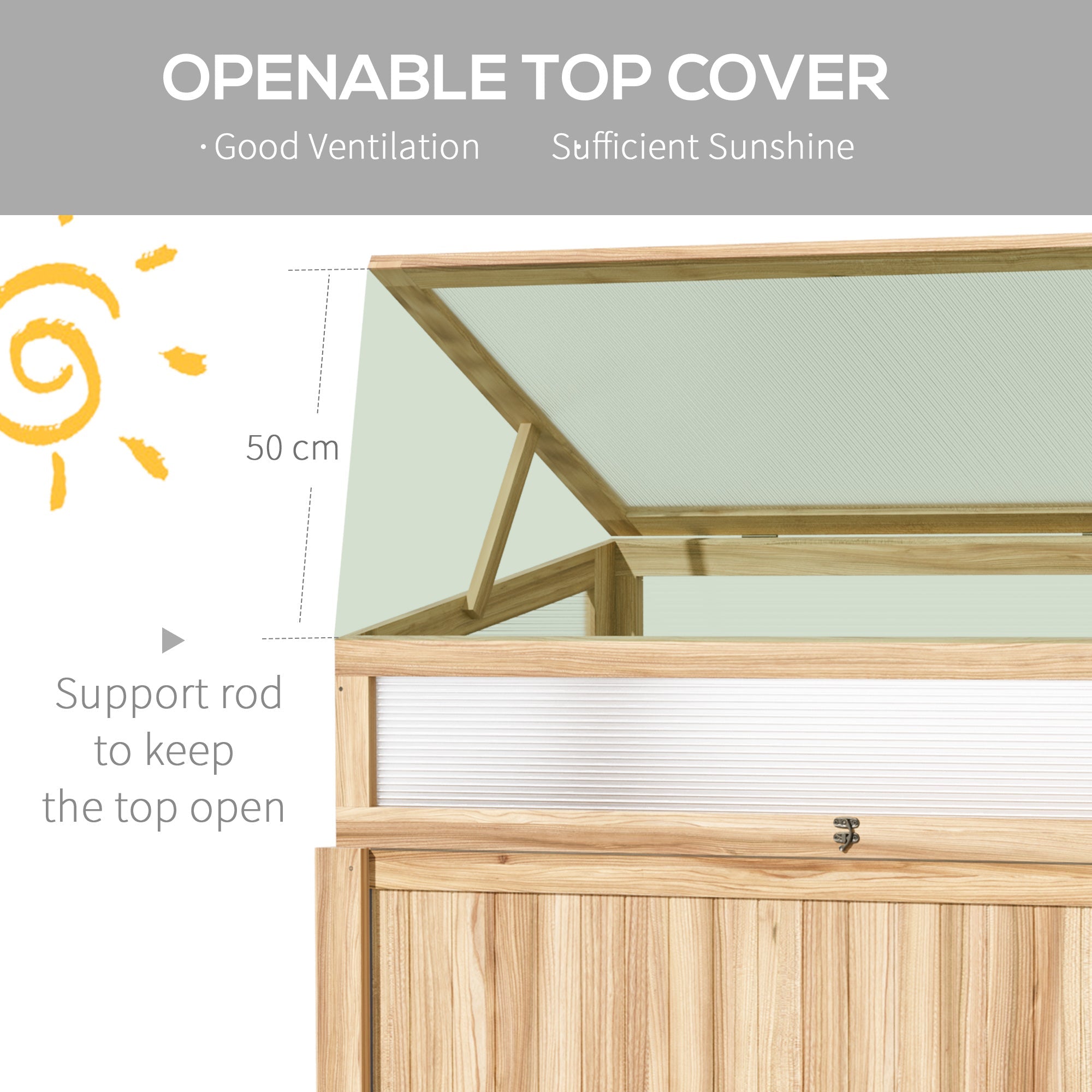 Outsunny Raised Garden Bed 2-IN-1 Wood Cold Frame Greenhouse with Elevated Garden Box, Openable Top for Flowers, Vegetables, Plants, Natural 