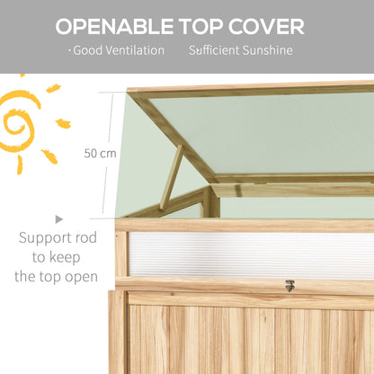 Outsunny Raised Garden Bed 2-IN-1 Wood Cold Frame Greenhouse with Elevated Garden Box, Openable Top for Flowers, Vegetables, Plants, Natural 