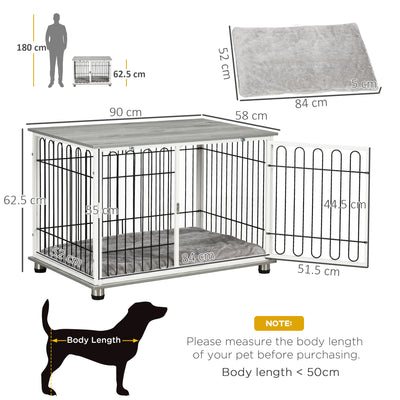 PawHut Indoor Dog Crate Furniture, Side End Table, with Soft Washable Cushion, Lockable Doors, for Small and Medium Dogs 