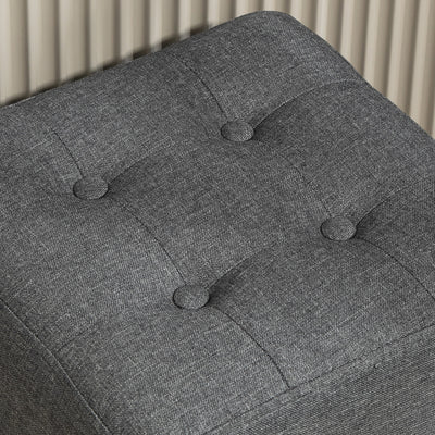 HOMCOM Square Footstool, Small Ottoman with Side Pocket, Linen Fabric Footrest Foot Stool with Rubber Wood Legs and Padded Seat for Living Room, Bedroom, Entryway, 35 x 35 x 35cm, Grey 