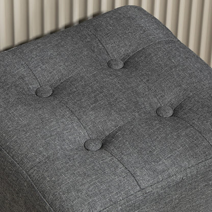 HOMCOM Square Footstool, Small Ottoman with Side Pocket, Linen Fabric Footrest Foot Stool with Rubber Wood Legs and Padded Seat for Living Room, Bedroom, Entryway, 35 x 35 x 35cm, Grey