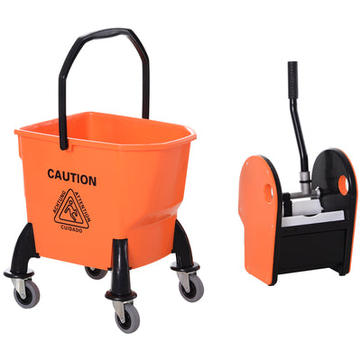 HOMCOM 25L Mop Bucket, with Wringer, Wheels and Handle - Orange 