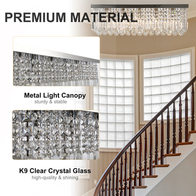 HOMCOM Modern Crystal Ceiling Light Square Crystal Chandelier for Living Room, Dining Room, Hall, E14 Base, Silver, 80 x 25 x 23cm 