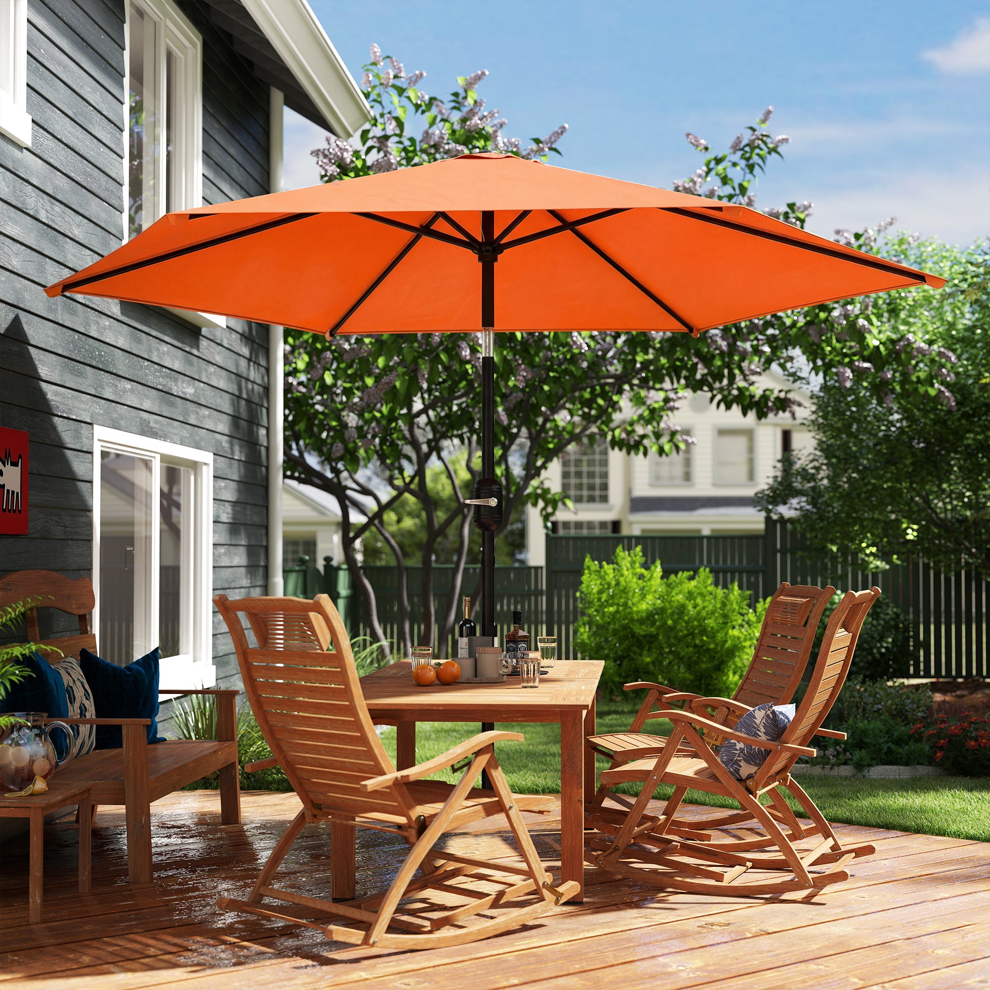 Outsunny 2.6 m Garden Parasol Umbrella with Aluminium Pole, Outdoor Patio Umbrella with Tilt and Crank, Vent, Orange 