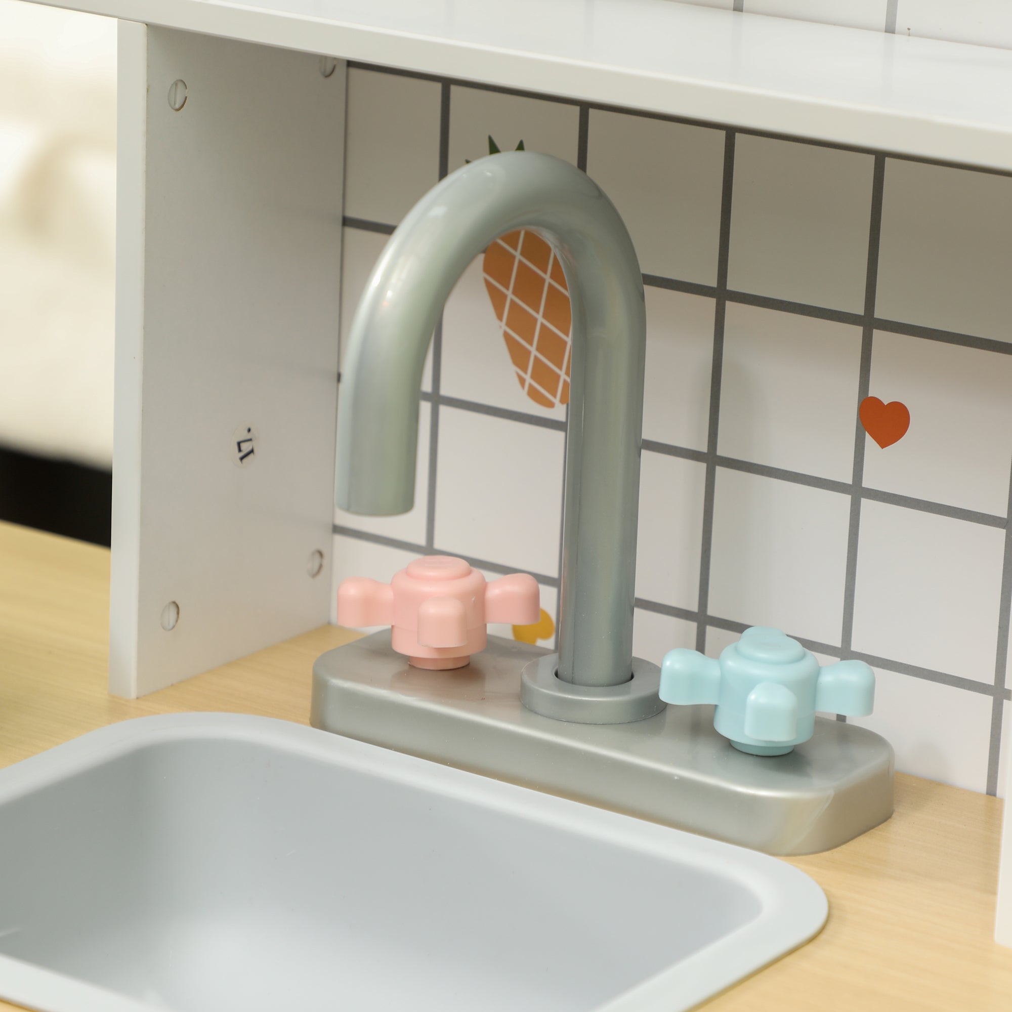 AIYAPLAY Toy Kitchen, Pretend Role Play Kitchen with Hob, Sound and Light, Coffee Machine, Ice Maker, Microwave 