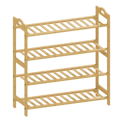 HOMCOM Freestanding Bamboo Shoe Rack, 4-Tier Shoe Shelf Stand for Hallway, Living Room, Bedroom, Natural Wood Finish 