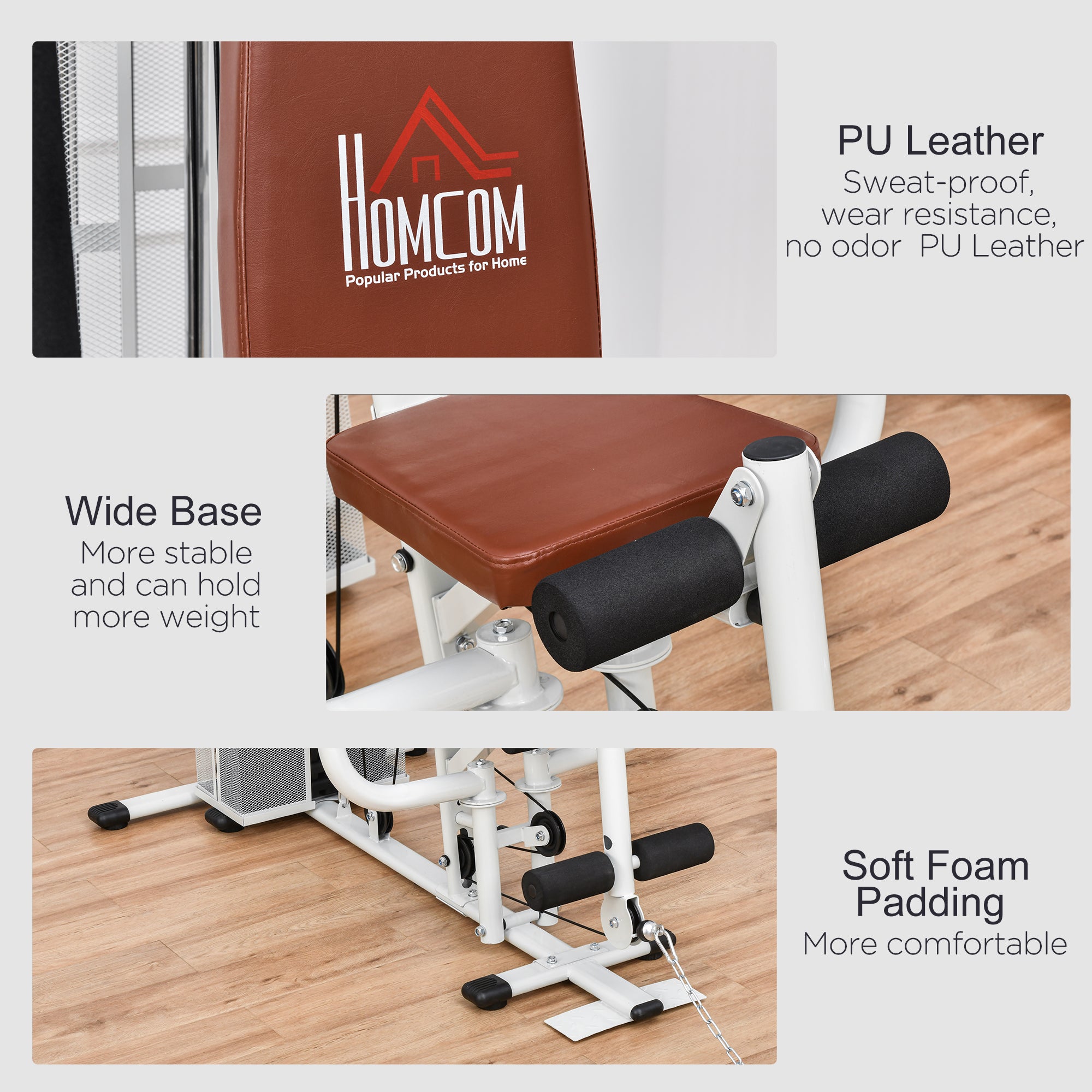 HOMCOM Multifunction Home Gym Weight Training Workout Station Fitness Strength Machine, White 